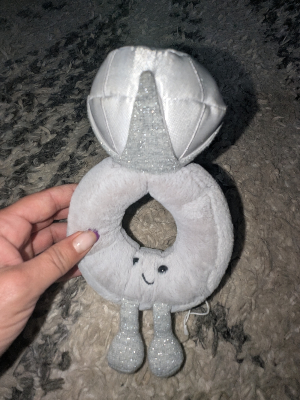 Jellycat Silver Gray Plush Rattle Ring Bib Toy